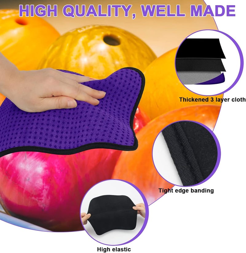 Anglekai 3 Pack Bowling Ball Towels, 10" x 8" Microfiber Bowling Shammy Accessories with Easy-Grip Dots Non-Slip (Purple) - Image 4